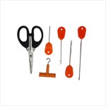 Set de 6 piese pentru pescuit, Regal Fish, crosete, burghiu, foarfeca, knot puller, culoare portocaliu